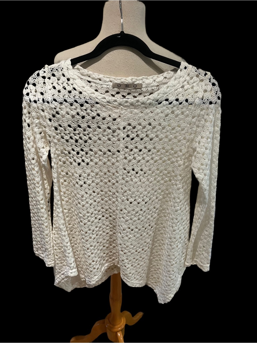 CoIn 1804 USA Small Feminine Crochet Open Knit Sweater Boho Handkerchief Hem S